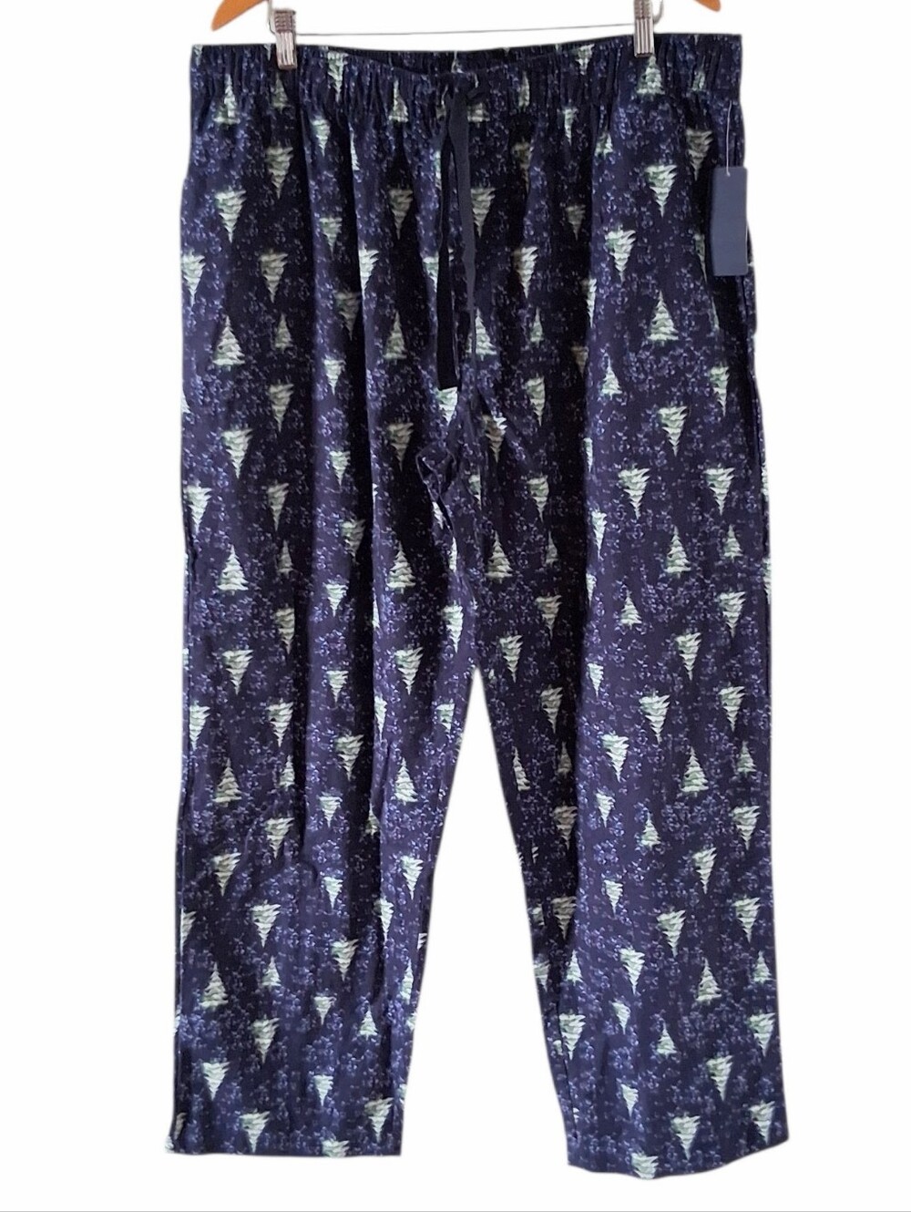 Izod Mens Flannel Pajama Pants Xmas XL Blue Green Xmas Trees Drawstring Soft
